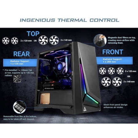 Antec DP301M Matx, Argb Front Led, Tempered Glass Side, Up To 6X 120MM Fans, Preinstalled 1X 120MM Fan. Dust Filter, Gaming Case. 2 Years Warranty
