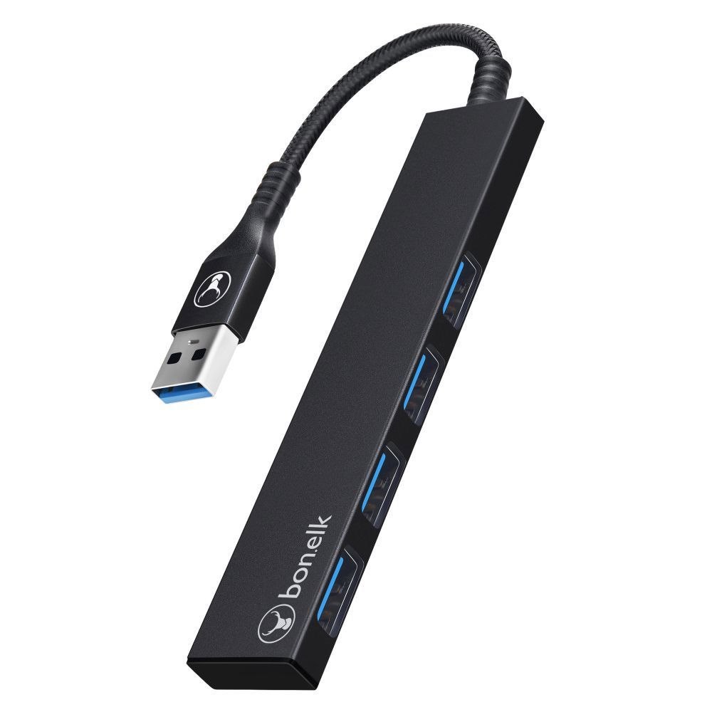 Bonelk Long-Life Usb-A To 4 Port Usb 3.0 Slim Hub (Black)