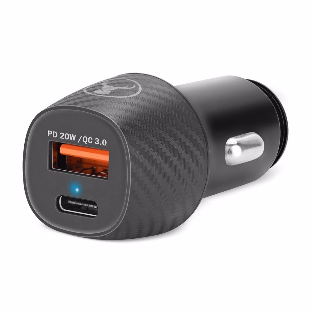 Bonelk Car Charger, Carbon Series, 20W PD Usb-C , 18W QC 3.0 Usb-A, 20W (Black)