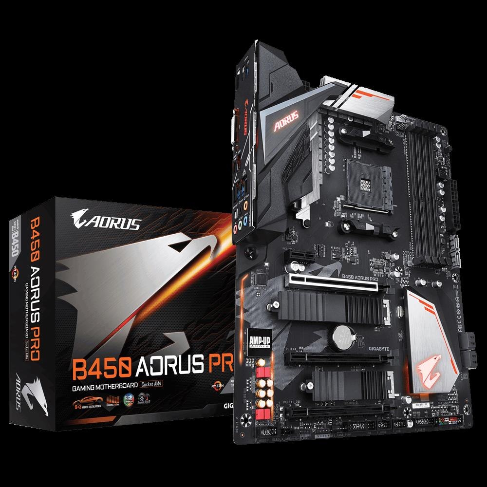 Gigabyte B450 Aorus Pro Ryzen Am4 Atx Motherboard 4xDDR4 4xPCIE 2xM.2 Dvi Hdmi Raid Intel GbE Lan 6xSATA 1xUSB-C 7xUSB3.1 RGB Fusion