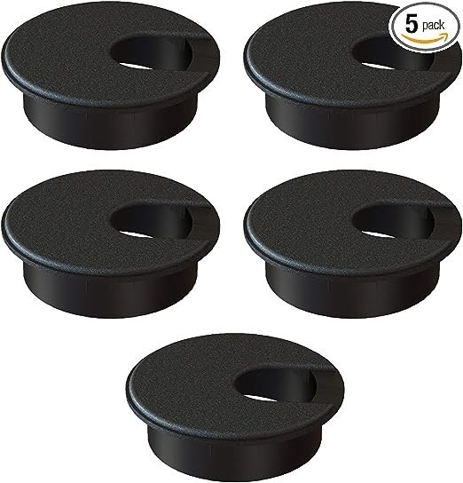 Desk Grommet 2 Inch (50 mm) Pack of 5-Black ABS Plastic Cable Hole Cover to Arrange Wires & Cords Through Computer Table/Countertops