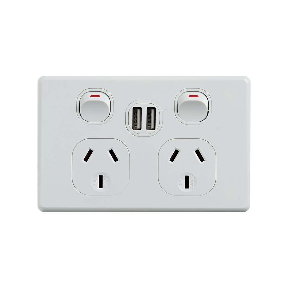 4Cabling 4C | Classic Double Power Point 250V 10A With 5V 2x2.4A (Total 4.8A) Usb Ports