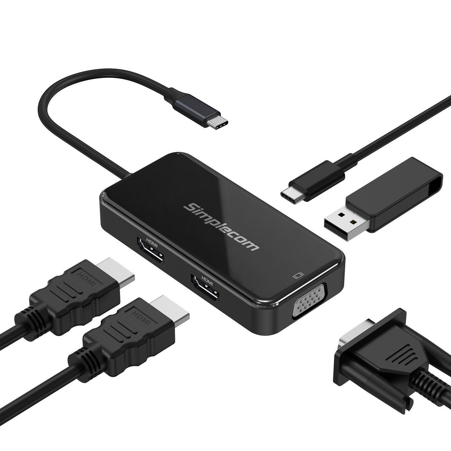 Simplecom Da451 5-In-1 Usb-C Multiport Adapter MST Hub With Vga And Dual Hdmi