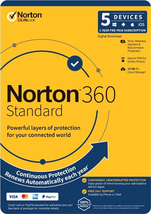 Norton 360 Premium, 10GB, 1 User, 5 Devices, 12 Months, PC, Mac, Android, Ios, DVD, Subscription