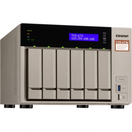 Qnap Tvs-673E-4G,6 Bay Nas (No DISK),m.2 SSD SLOT(2),4GB,RX-421BD,GbE(4),HDMI,TWR,2YR