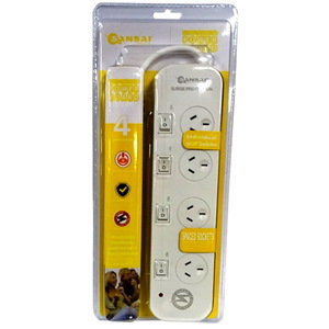 Sansai 4 Way Surge Powerboard With Individual Switches