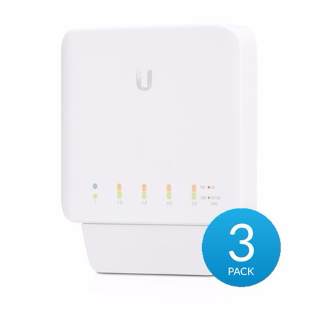 Ubiquiti Usw Flex 3 Pack- Managed, Layer 2 Gigabit Switch With Auto-Sensing 802.3Af PoE Support. 1X PoE In, 4X PoE Out