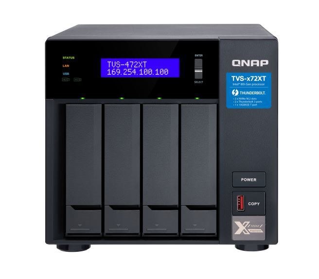 Qnap TVS-472XT-PT-4G,4 Bay Nas(No Disk),Dualcore PT,4GB,10GbE(1),GbE(2),T3(2),TWR,2YR