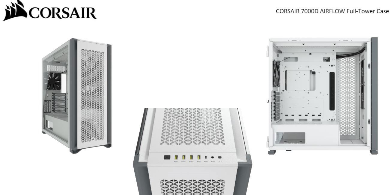 Corsair Obsidian 7000D Af Tempered Glass Mini-ITX, M-Atx, Atx, E-Atx Tower Case, Usb 3.1 Type C, 10X 2.5', 6X 3.5' HDD. White (LS)
