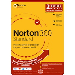 Norton 360 Standard, 10GB, 1 User, 2 Devices, 12 Months, PC, Mac, Android, Ios, DVD, Oem