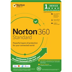 Norton 360 Standard, 10GB, 1 User, 1 Device, 12 Months, PC, Mac, Android, Ios, DVD, Oem
