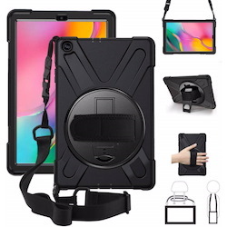 Generic Rugged Black Case For Samsung Galaxy Tab A7 - Shockproof, Dustproof, 360 Rotatable Hand Strap, 3 Layers Heavy Duty Protection
