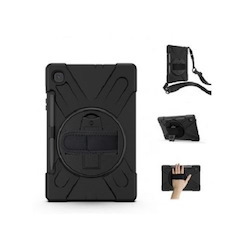 Generic Samsung Galaxy Tab S6 Lite Rugged Black Case - Shockproof, Dustproof, 360 Rotatable Hand Strap, 3 Layers Heavy Duty Protection