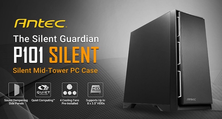 Antec P101 Silent Atx, E-Atx Case, 1X 5.25'Ext, 2X 2.5' SSD, 8X 3.5' HDD. Vga Up To 450MM, Cpu Height 180MM. Psu 290MM. Two Years Warranty