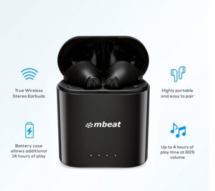 Mbeat E1 True Wireless Earbuds - Up To 4HR Play Time, 14HR Charge Case, Easy Pair