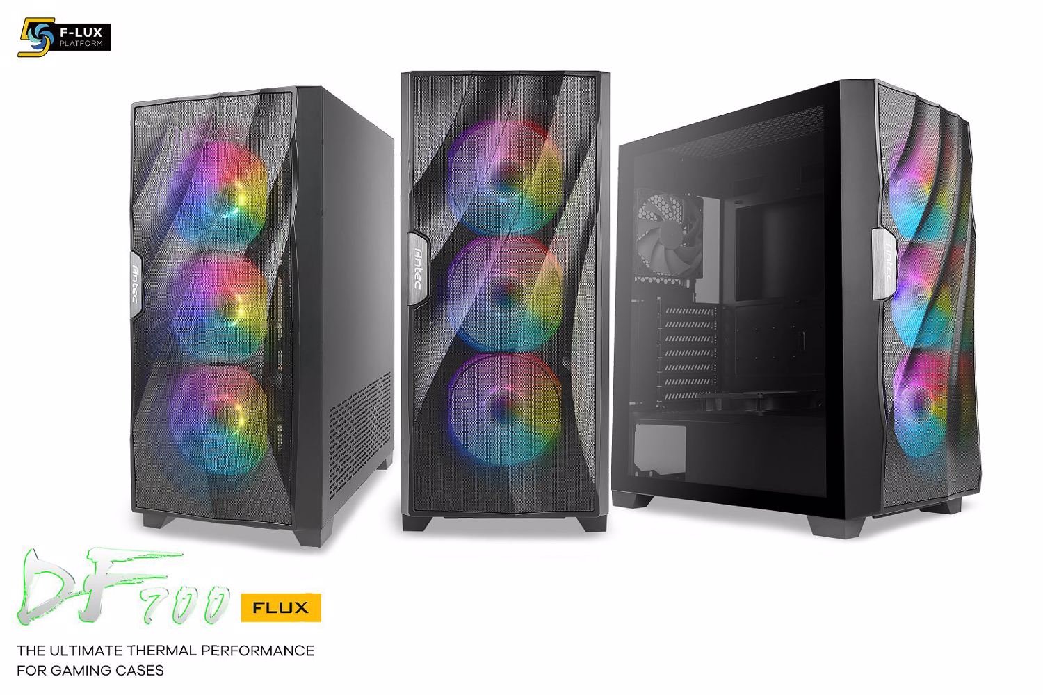 Antec DF700 Flux Wave Mesh Front, High Airflow, Tempered Glass With 3X Argb Fan Front, 1X Rear, 1X Psu Shell (Reverse Fan Blade) Atx Gaming Case