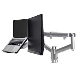 Atdec Awm Dual Monitor Arm Solution - Dynamic Arms - 135MM Post - Grommet - Silver With A Note Book Tray