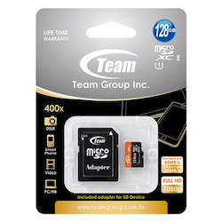 Team Group Memory Card microSDXC 128GB, Uhs-I, 20MB/s Write*, With SD Adapter, Lifetime Warranty
