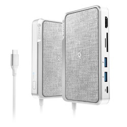 Alogic Usb-C Dock Wave All-In-One / Usb-C Hub With Power Delivery, Power Bank &Amp; Qi Wireless Charger - Silver