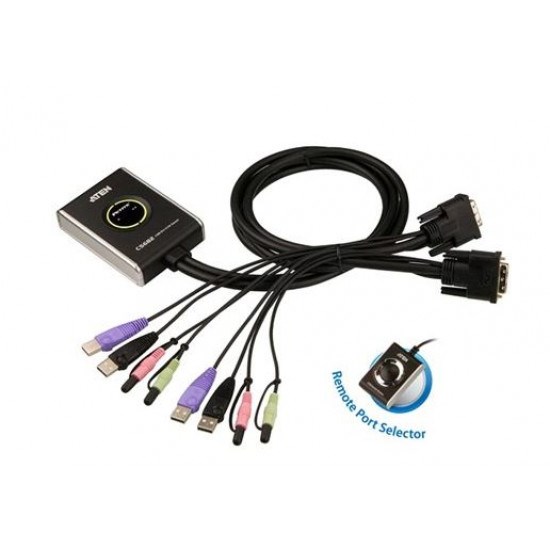 Aten 2 Port Usb 2.0 Dvi Audio Cable KVM Switch Support HDCP, Video DynaSync, Single Link, Audio, Mouse/Keyboard Emulation