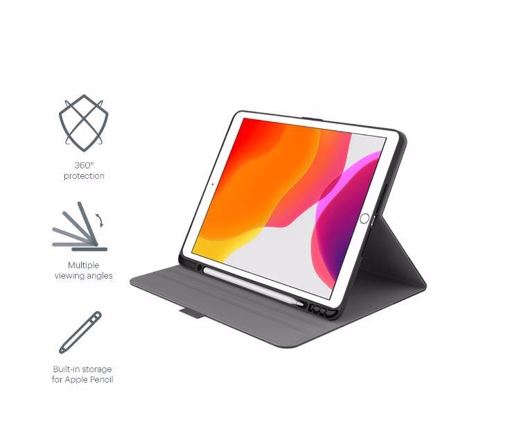 Cygnett Tekview Slimline iPad 10.2' Case With Apple Pencil Holder - Grey/Black (Cy3049tekvi), 360° Protection, Stand W/Multiple Viewing Angles