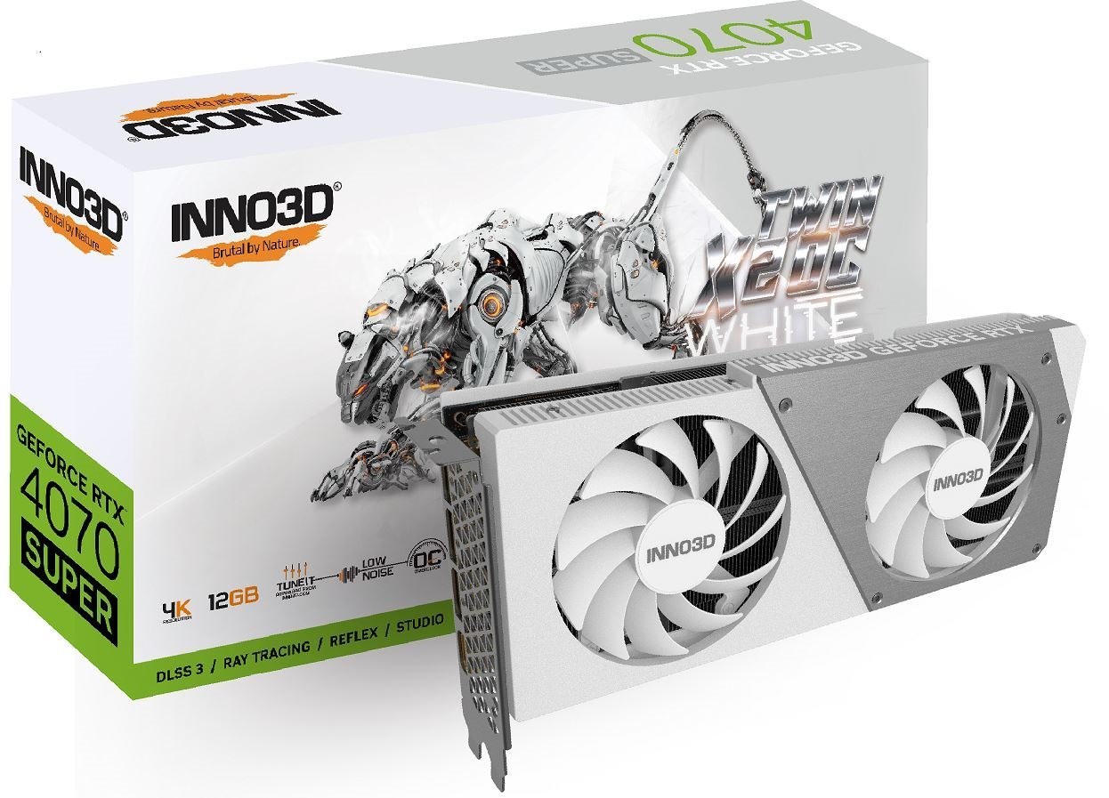 Inno3d nVidia GeForce RTX 4070 Super Twin X2 Oc White 12GB GDDR6X, 2505 MHz Boost Clock, Ram 21 GBPS, 3X DP, 1xHDMI 250X118X42MM