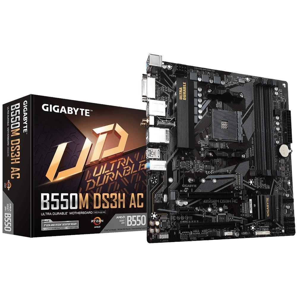 Gigabyte B550M DS3H Ac MB, 4xDDR4, 4xSATA, 2xM.2, Wifi, Usb3.2 Gen1, Uatx, 3YR