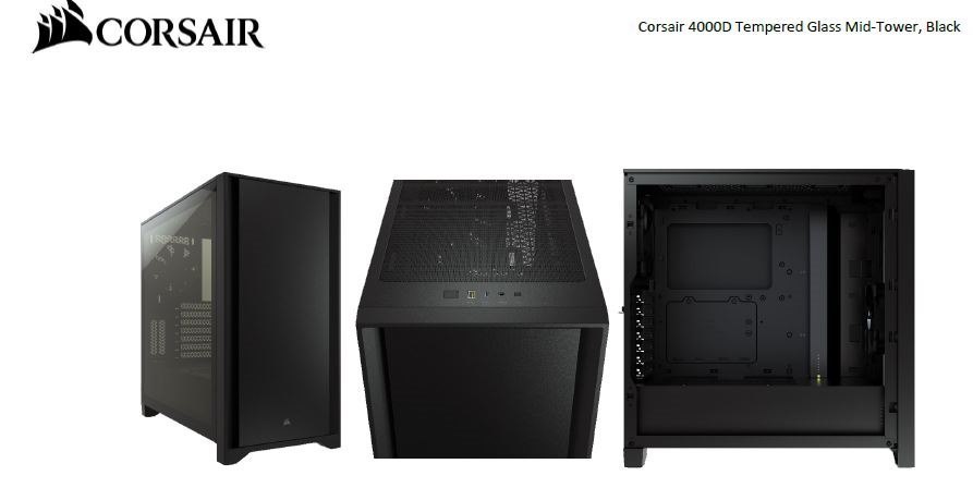 Corsair 4000D Tempered Glass Mid-Tower Case, Black