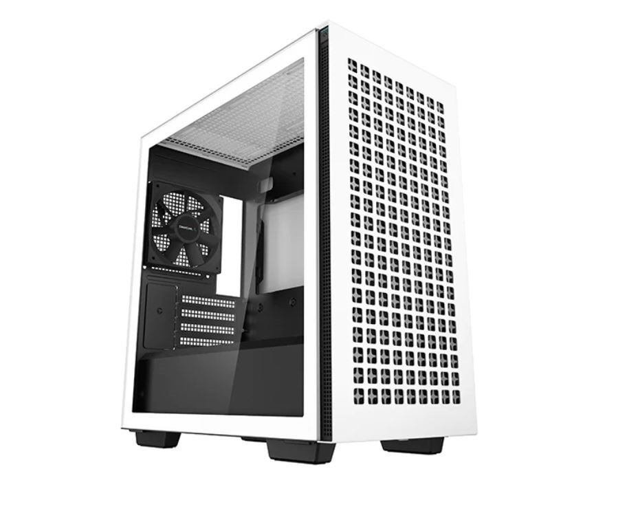 DeepCool CH370 WH M-Atx Tempered Glass Case, 120MM Rear Fan Pre-Installed, Headphone Stand, Up To 360MM Radiators, 2 Switching Front Panels