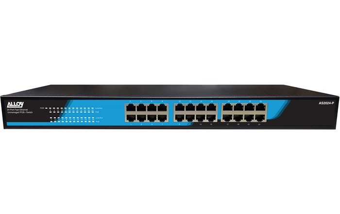 Alloy As2024-P 24 Port Unmanaged Fast Ethernet 802.3At PoE Switch, 250 Watts