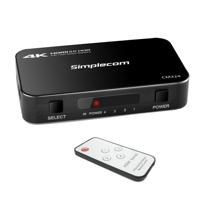 Simplecom CM324 4 Way Hdmi 2.0 Switch 4 In 1 Out Ultra HD 4K 60Hz HDR HDCP 2.2