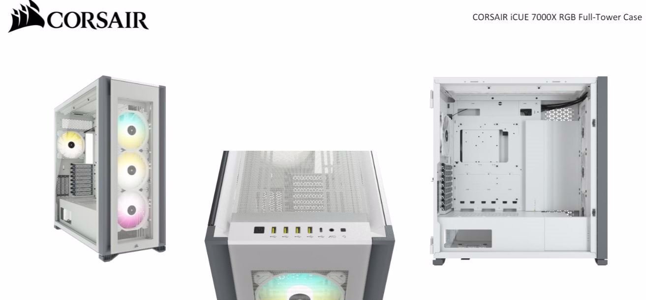 Corsair Obsidian 7000X RGB TG Tower Case, Mini-ITX, M-Atx, Atx, E-Atx, 3X 140 RGB PWM Fan,USB 3.1 Type C, 10X 2.5', 6X 3.5' HDD. White
