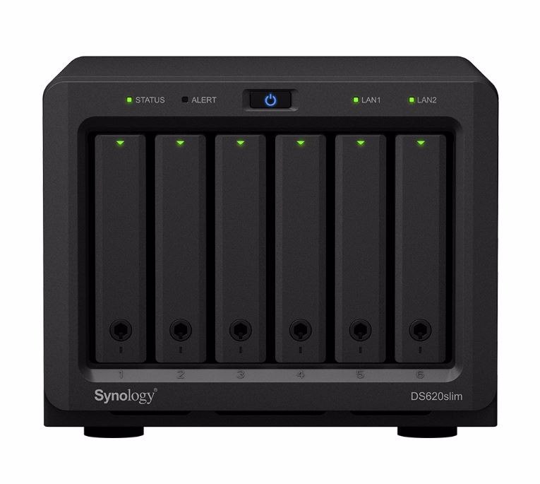 Synology DiskStation DS620 Slim 6 Bay Nas Intel Celeron J3355 2-Core 2.0 2GB DDR3L non-ECC Sodimm Hot Swappable 2xRJ-45 1GbE Lan 2xUSB 3.0 2 YRS WTY