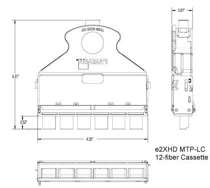 Leviton | E2xhd Engage MTP Cassette, (0.50dB), 12-Fibre, Om4, LC Shuttered (Heather Violet) To 1x12-Fibre MTP (Male), Universal Polarity, Black Latch