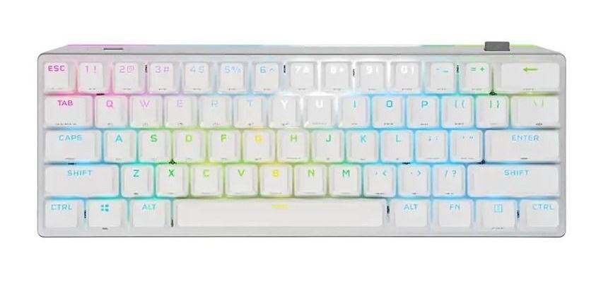 Corsair K70 Pro Mini Wireless RGB 60% Mechanical Gaming Keyboard, Backlit RGB Led, Cherry MX Speed, White, White PBT Keycaps