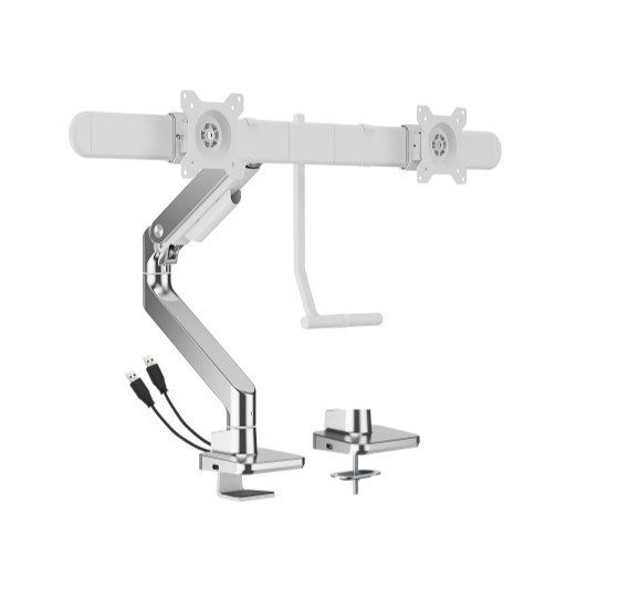 Brateck Ldt81-C022uc-W Noteworthy Gas Spring Dual Monitor Arm With Usb-A/Usb-C Ports Fit Most 17'-32' Monitor Fine Texture White(New)