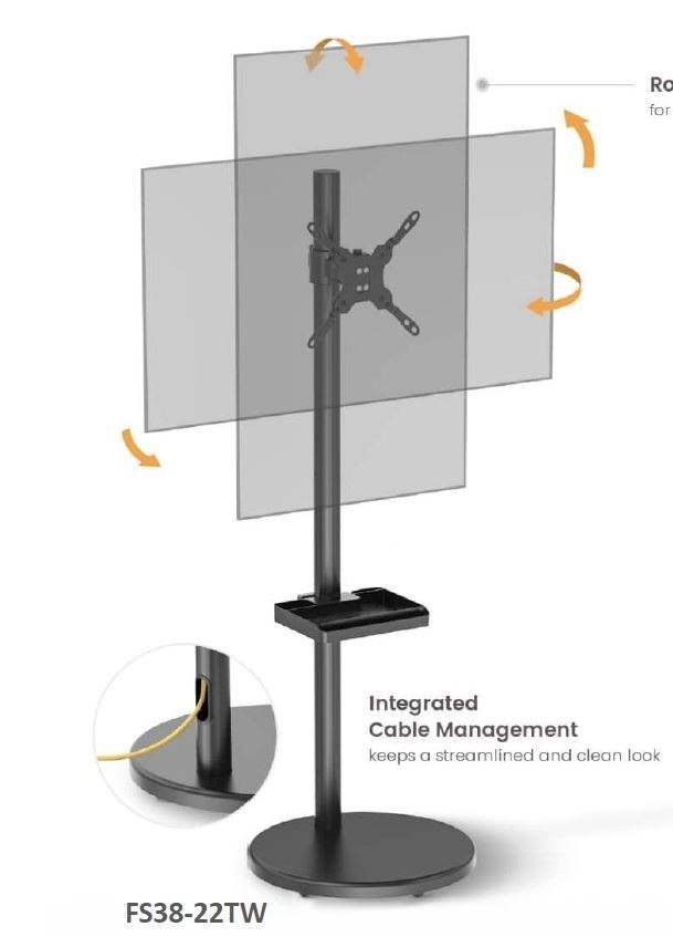 Brateck Mobile Spring Assisted Display Floor Stand Fit Most 17'-35' Monitor Up To 10KG Per Screen Vesa 75x75/100x100(NEW) Black Colour (LS)