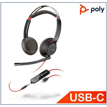 Polycom Plantronics/Poly Blackwire 5220, Headset, Standard, Usb-C, 3.5MM Corded, Binaural, Noise Canceling, Dynamic Eq, SoundGuard, Call Control, Leatherette