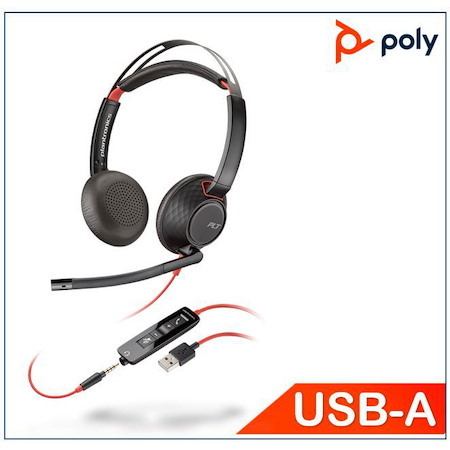 Polycom Plantronics/Poly Blackwire 5220 Headset, Usb-A, 3.5MM Corded, Binaural, Noise Canceling, Dynamic Eq, SoundGuard, Call Control, Leatherette Earcups