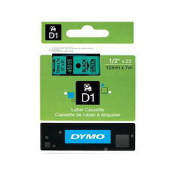 Dymo D1 Label Cassette, 12MM X 7M - Black On Green