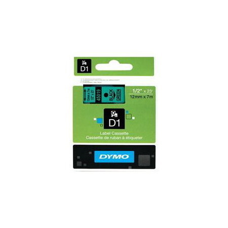 Dymo D1 Label Cassette, 12MM X 7M - Black On Green