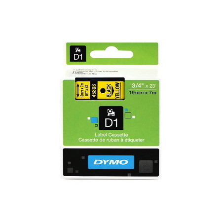 Dymo SD45808 D1 Label Cassette, 19MM X 7M - Black On Yellow