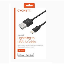 Cygnett Lightning To Usb-A Cable (2M) - Black (CY2724PCCSL), Fast Charge Quickly And Safely With 2.4A/12W, Durable Cables & Connectors