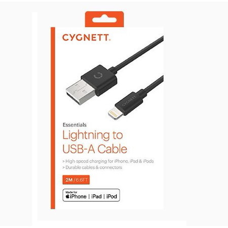 Cygnett Lightning To Usb-A Cable (2M) - Black (CY2724PCCSL), Fast Charge Quickly And Safely With 2.4A/12W, Durable Cables & Connectors
