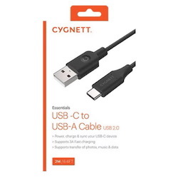Cygnett Usb-C 2.0 To Usb-A Cable (2M) - Black (Cy2730pcusa), Supports 3A/60W Fast Charging, Fast Data Transfer Speeds (480Mbps)