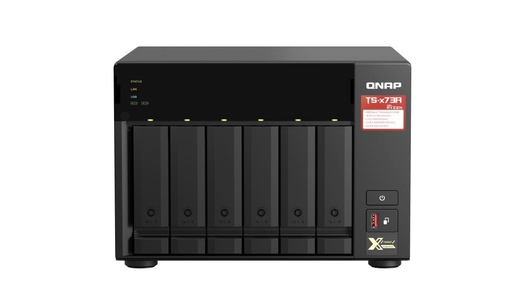 Qnap TS-673A-8G,6-bay Nas, Amd Ryzen V1000 Series V1500B 4C/8T 2.2GHz, 8GB DDR4 RAM(Max. 64GB),6x Sata 6Gb/s Bays, 2X M.2 NVMe PCIe Gen3 SSD Slots, 3 YR WTY