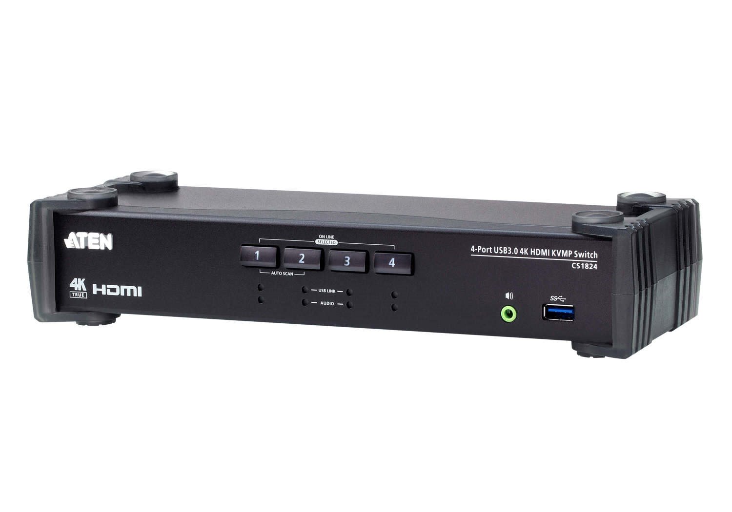 Aten Desktop KVMP Switch 4 Port Single Display 4K Hdmi W/ Audio Mixer Mode, Cables Included, Selection Via Front Panel