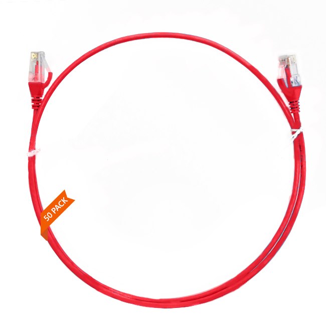 4Cabling 2M Cat 6 Ultra Thin LSZH Pack Of 50 Ethernet Network Cable. Red