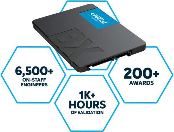 Crucial BX500 500GB 2.5' Sata3 6Gb/s SSD - 3D Nand 550/500MB/s 7MM 1.5 Mil MTBF 3YR WTY Acronis True Image Solid State Drive