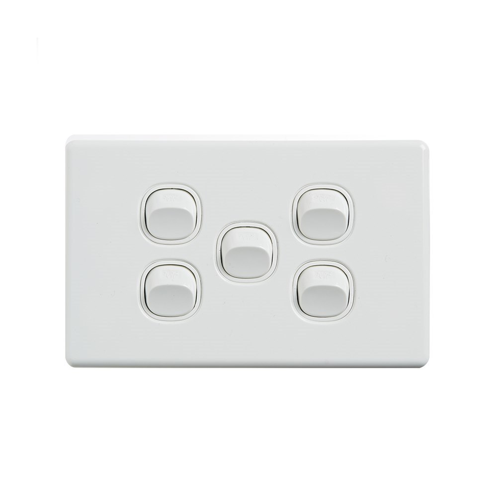 4Cabling 4C | Elegant Wall Switch 5 Gang 250V 16A | Horizontal